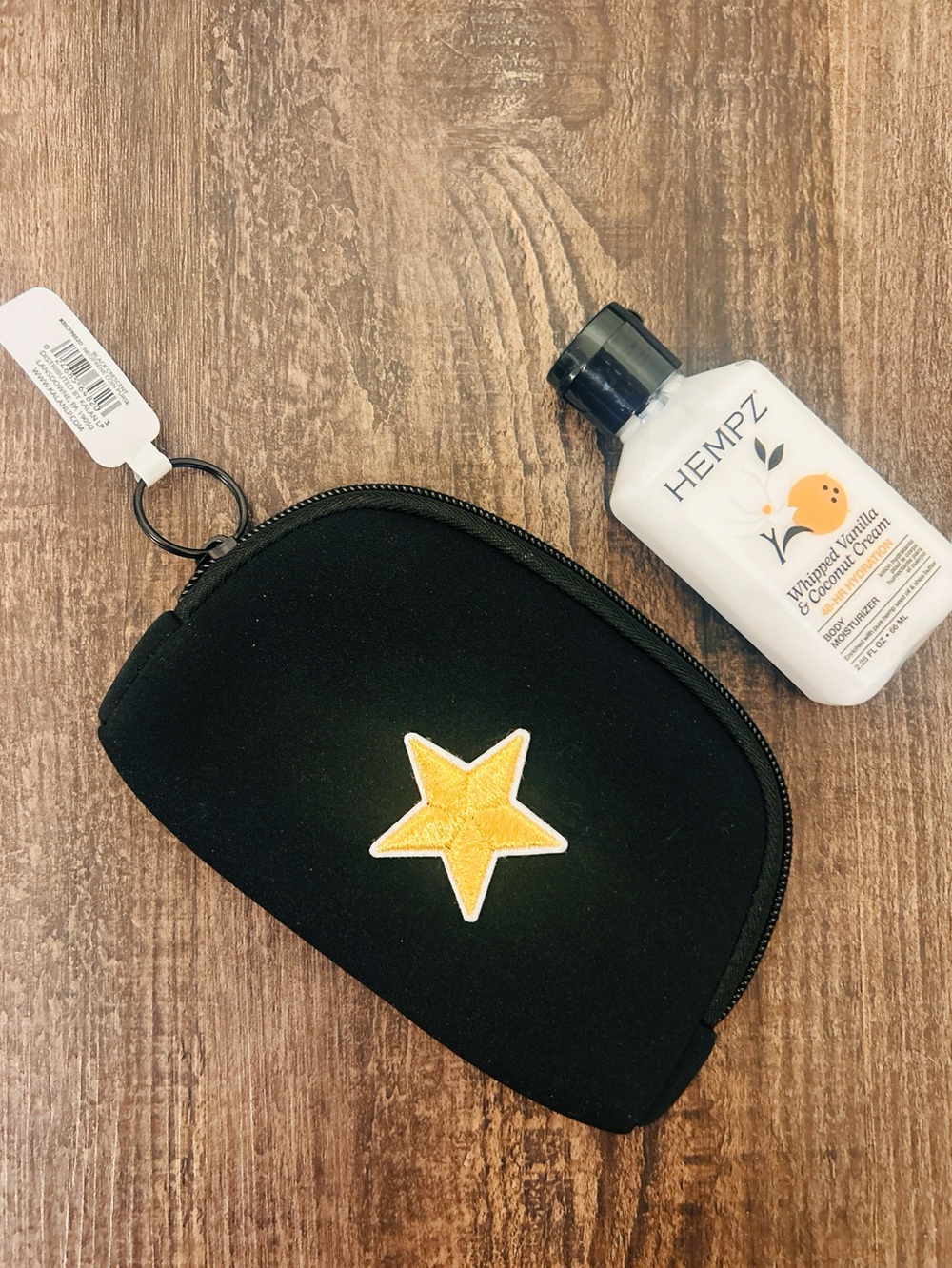 Hempz 48hr Hydration Coconut Vanilla Lotion & Black Gold Star Zip Pouch